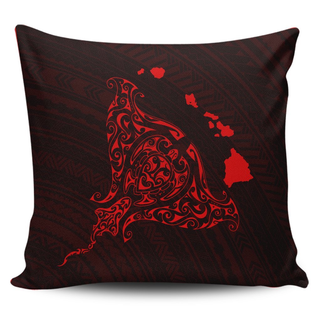 Hawaiian Map Manta Ray Red Polynesian Pillow Covers - AH Pillow Covers Black - Polynesian Pride