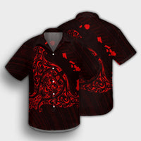 Hawaiian Map Manta Ray Red Polynesian Hawaiian Shirt - AH - Polynesian Pride