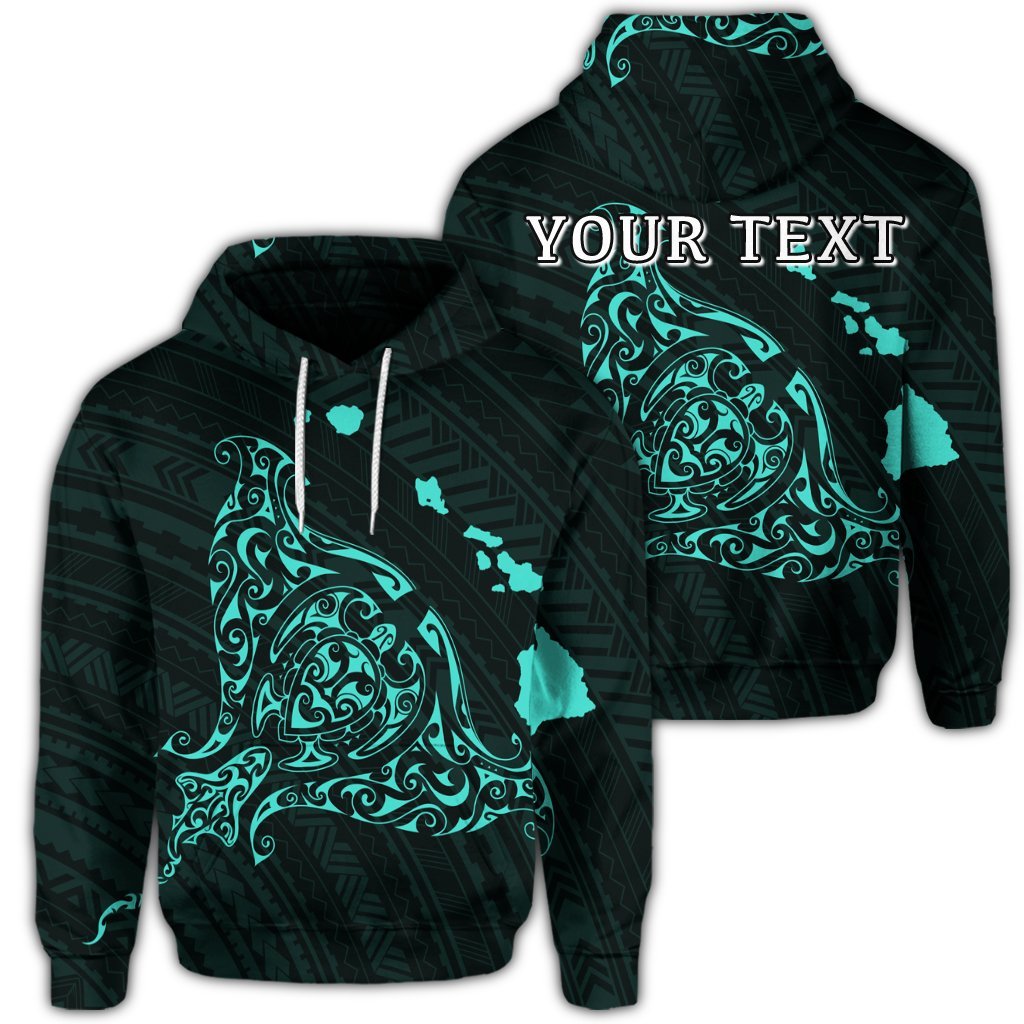 Custom Hawaiian Map Manta Ray Turquoise Polynesian Hoodie Unisex Art - Polynesian Pride