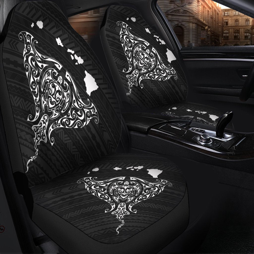 Hawaiian Map Manta Ray White Polynesian Car Seat Covers - AH - Polynesian Pride