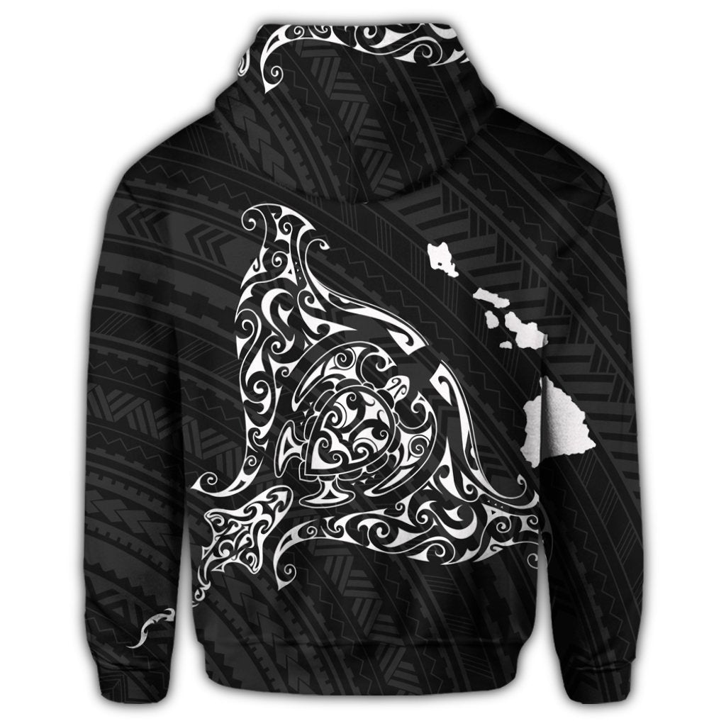 Hawaiian Map Manta Ray White Polynesian Zip Hoodie - Polynesian Pride