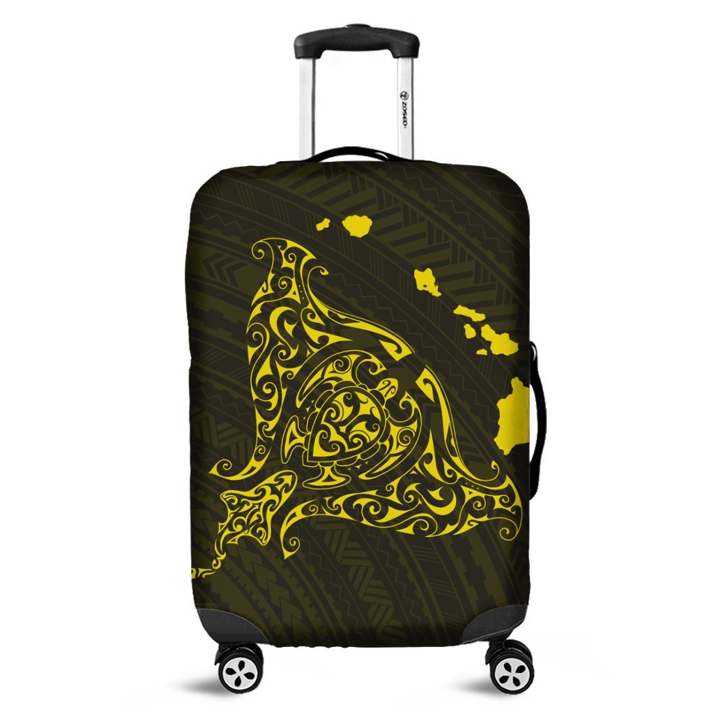 Hawaiian Map Manta Ray Yellow Polynesian Luggage Covers - AH Black - Polynesian Pride