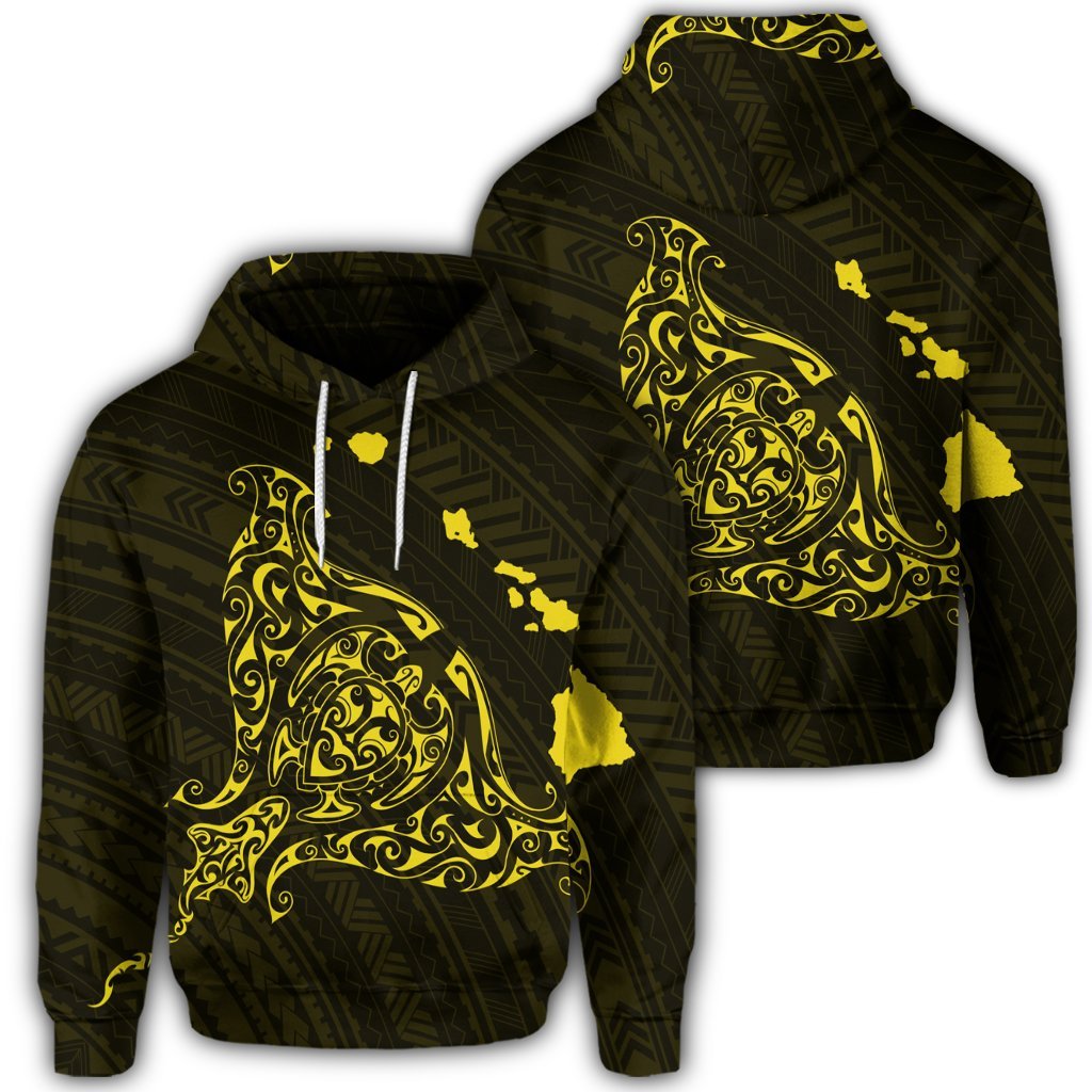 Hawaiian Map Manta Ray Yellow Polynesian Hoodie Unisex Art - Polynesian Pride