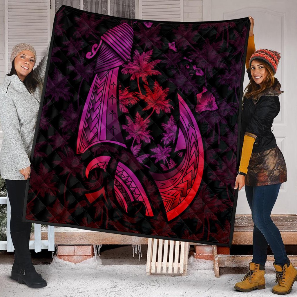 Hawaiian Map Palm Trees Fish Hook Polynesian Premium Quilts Colorful Red - AH - Polynesian Pride