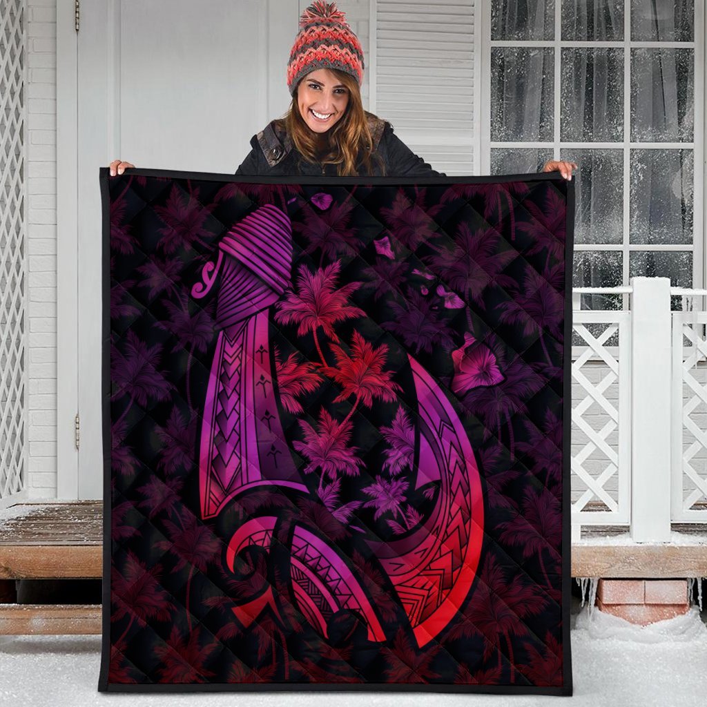 Hawaiian Map Palm Trees Fish Hook Polynesian Premium Quilts Colorful Red - AH - Polynesian Pride