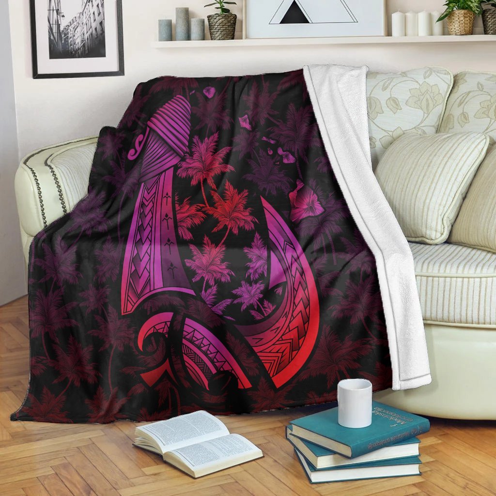 Hawaiian Map Palm Trees Fish Hook Polynesian Premium Blankets Colorful Red - AH White - Polynesian Pride