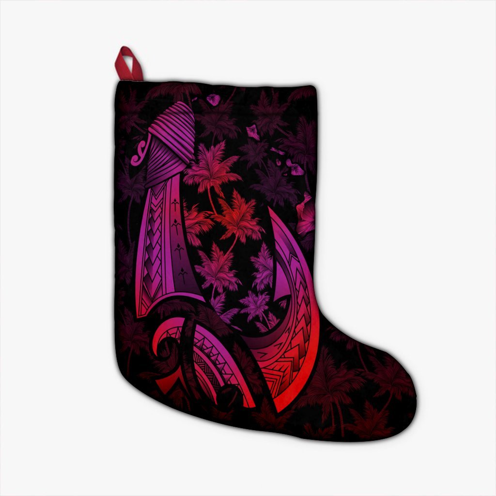 Hawaiian Map Palm Trees Fish Hook Polynesian Christmas Stocking Colorful Red - AH Christmas Stocking 26 X 42 cm Black - Polynesian Pride