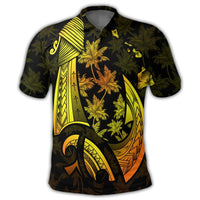 Hawaiian Map Palm Trees Fish Hook Polynesian Polo Shirt Colorful Yellow - Polynesian Pride