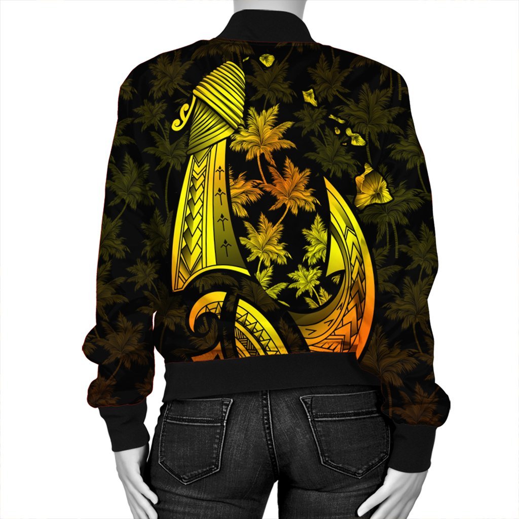 Hawaiian Map Palm Trees Fish Hook Polynesian Bomber Jacket Colorful Yellow - AH - Polynesian Pride