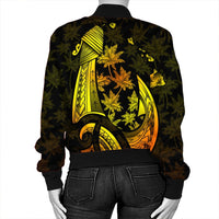 Hawaiian Map Palm Trees Fish Hook Polynesian Bomber Jacket Colorful Yellow - AH - Polynesian Pride