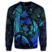 Hawaiian Map Palm Trees Fish Hook Polynesian Quilt Sweatshirt Colorful Blue - AH - Polynesian Pride