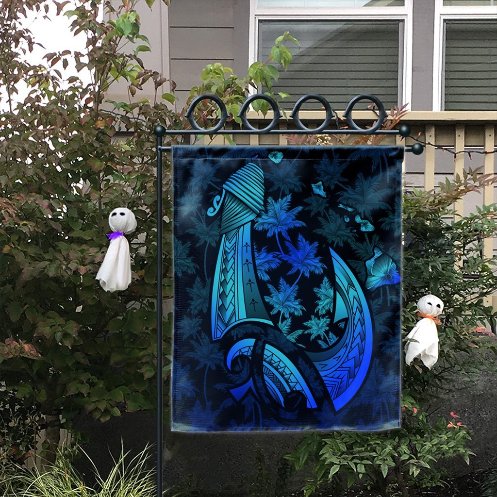 Hawaiian Map Palm Trees Fish Hook Polynesian Quilt Flag Colorful Blue - AH - Polynesian Pride