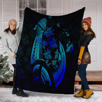 Hawaiian Map Palm Trees Fish Hook Polynesian Quilt Premium Blankets Colorful Blue - AH - Polynesian Pride