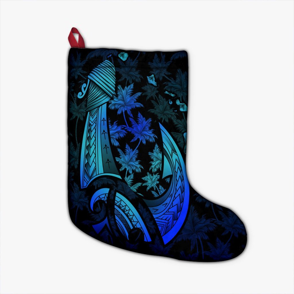 Hawaiian Map Palm Trees Fish Hook Polynesian Quilt Christmas Stocking Colorful Blue - AH Christmas Stocking 26 X 42 cm Black - Polynesian Pride