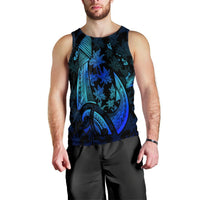 Hawaiian Map Palm Trees Fish Hook Polynesian Quilt Tank Top Colorful Blue - AH Black - Polynesian Pride