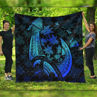 Hawaiian Map Palm Trees Fish Hook Polynesian Quilt Premium Quilts Colorful Blue - AH Black - Polynesian Pride