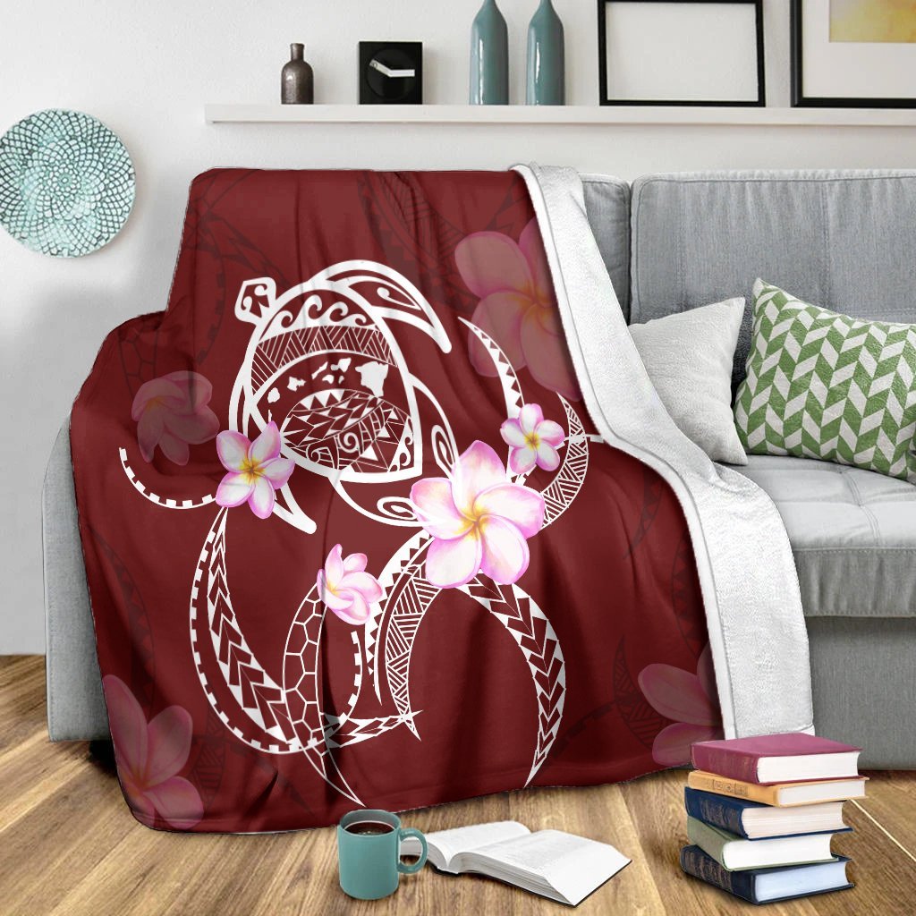 Hawaiian Map Plumeria Turtle Swim Polynesian Premium Blankets - AH - Polynesian Pride