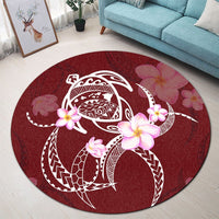 Hawaiian Map Plumeria Turtle Swim Polynesian Round Carpet - AH - Polynesian Pride