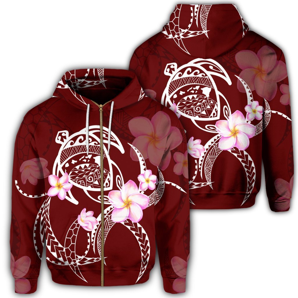 Hawaiian Map Plumeria Turtle Swim Polynesian Zip Hoodie Unisex Art - Polynesian Pride