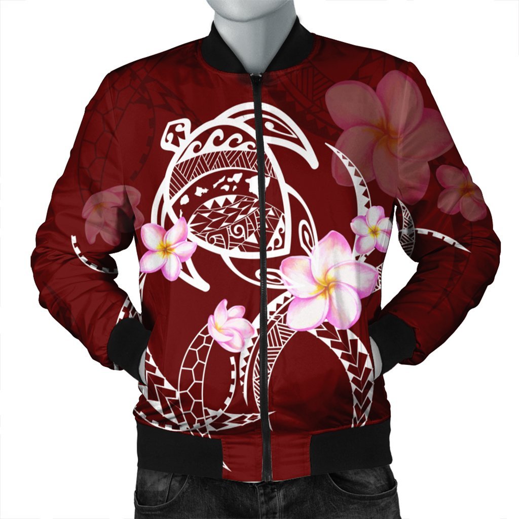 Hawaiian Map Plumeria Turtle Swim Polynesian Bomber Jacket - AH Black Unisex - Polynesian Pride