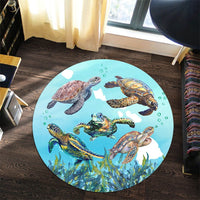 Hawaiian Map Sea Turtles Ocean Polynesian Round Carpet - AH - Polynesian Pride