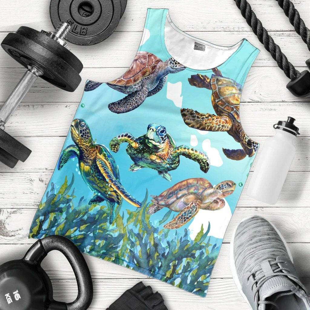 Hawaiian Map Sea Turtles Ocean Polynesian Tank Top - AH - Polynesian Pride