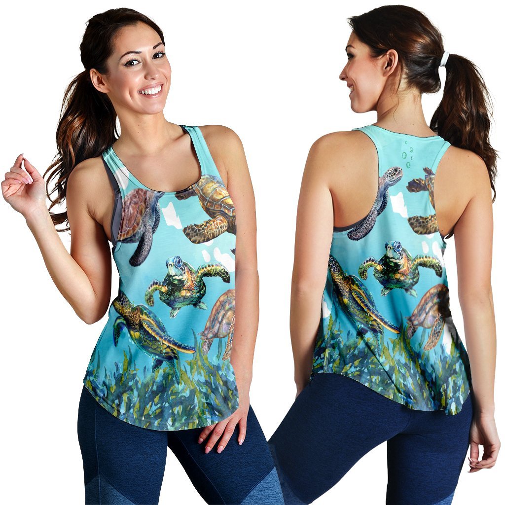 Hawaiian Map Sea Turtles Ocean Polynesian Racerback Tank - AH Black - Polynesian Pride