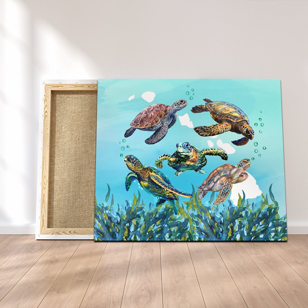 Hawaiian Map Sea Turtles Ocean Polynesian Canvas - AH Canvas Poly-cotton - Polynesian Pride