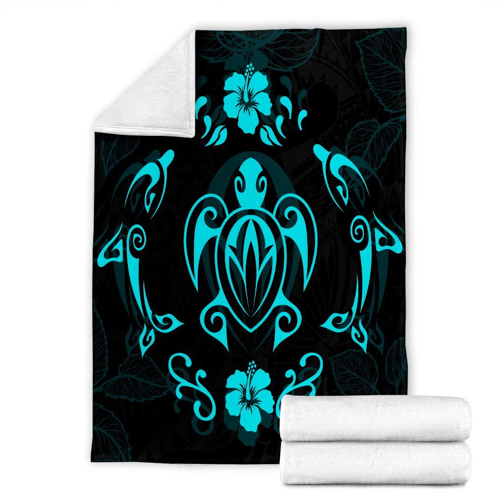 Hawaiian Map Turtle Dolphin With Plumeria Premium Blankets - AH - Polynesian Pride