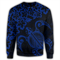 Hawaiian Map Turtle Hibiscus Kanaka Polynesian Sweatshirt - Blue - AH - Polynesian Pride