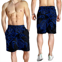 Hawaiian Map Turtle Hibiscus Kanaka Polynesian Men's Shorts - Blue - AH - Polynesian Pride
