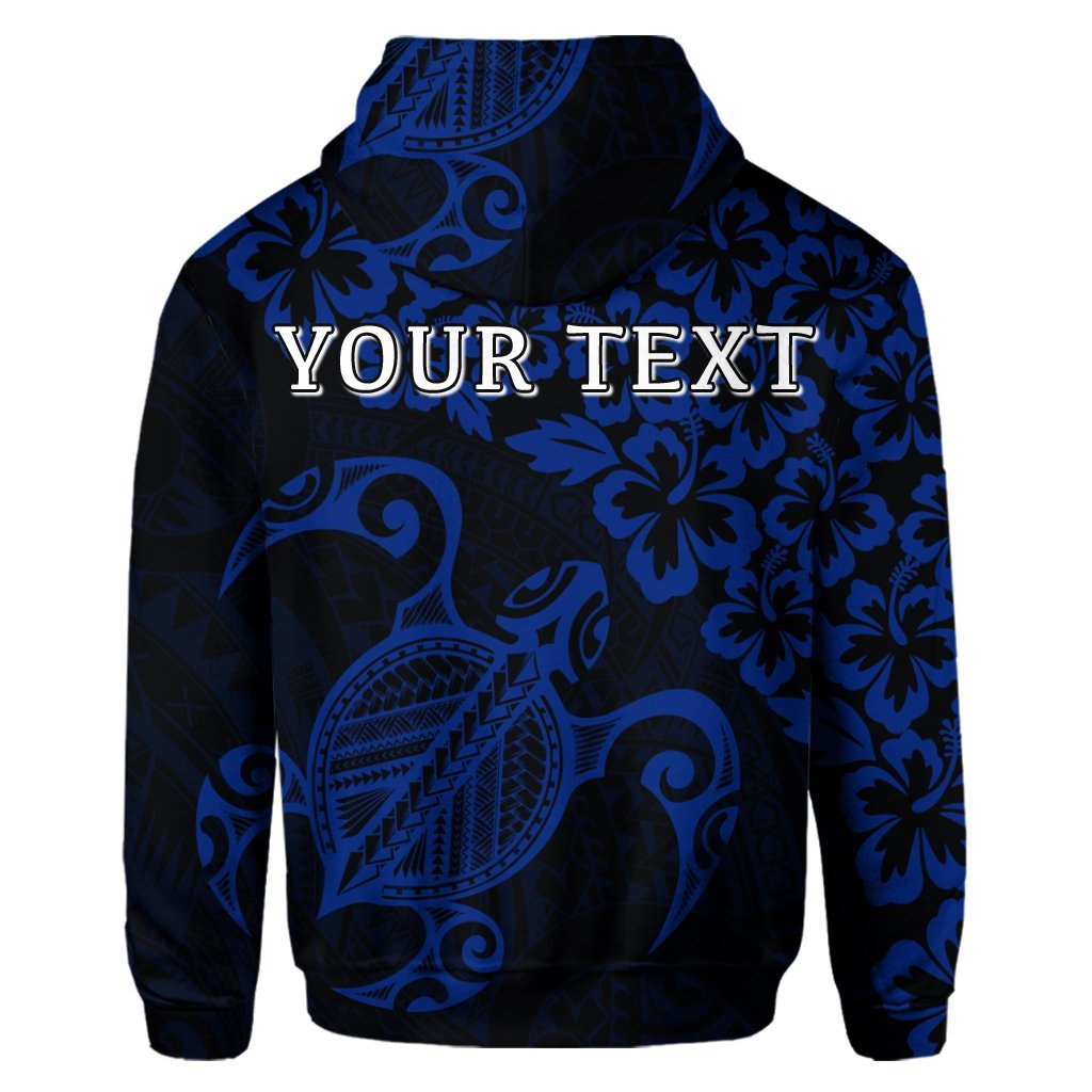 Custom Hawaiian Map Turtle Hibiscus Kanaka Polynesian Hoodie Blue - Polynesian Pride