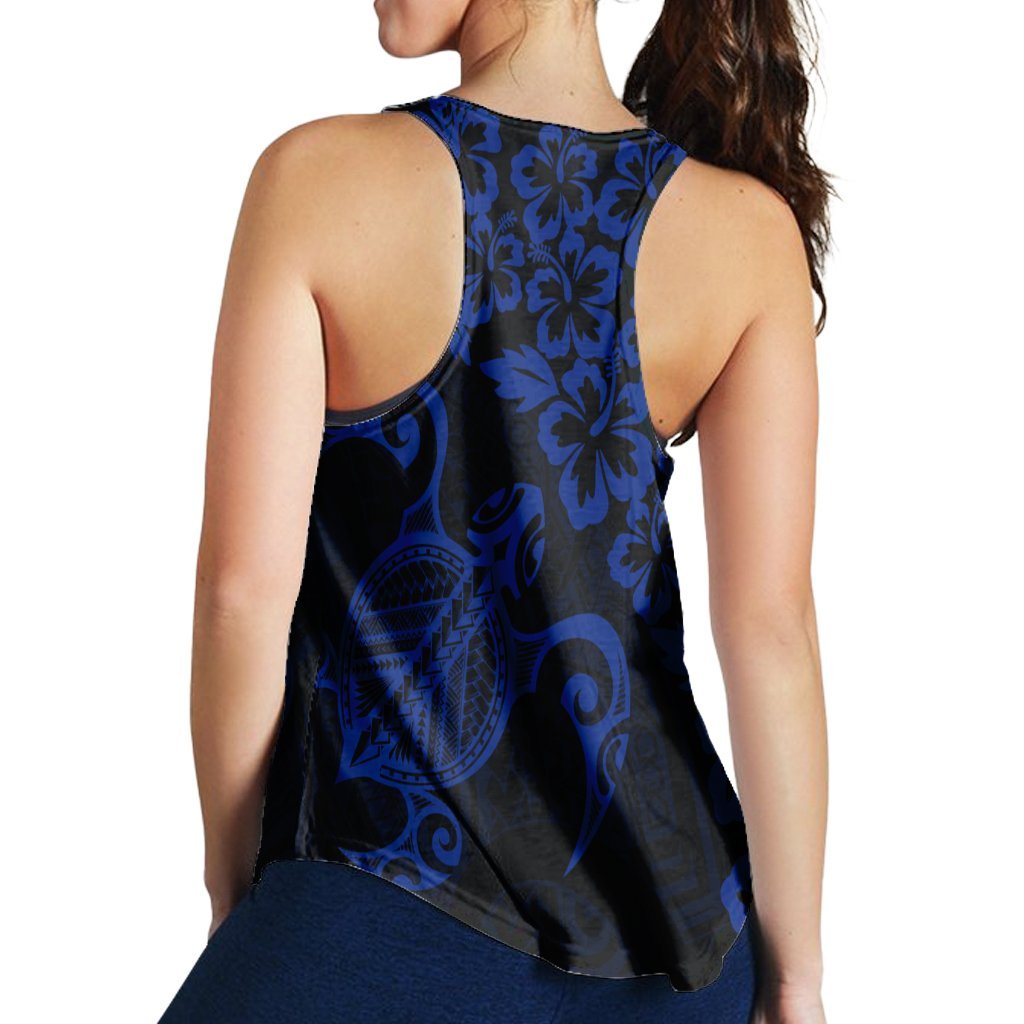 Hawaiian Map Turtle Hibiscus Kanaka Polynesian Racerback Tank - Blue - AH - Polynesian Pride