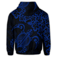 Hawaiian Map Turtle Hibiscus Kanaka Polynesian Hoodie Blue - Polynesian Pride