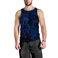 Hawaiian Map Turtle Hibiscus Kanaka Polynesian Tank Top - Blue - AH Black - Polynesian Pride