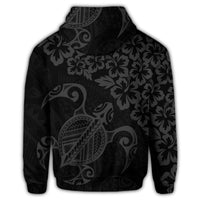 Hawaiian Map Turtle Hibiscus Kanaka Polynesian Zip Hoodie Gray - Polynesian Pride