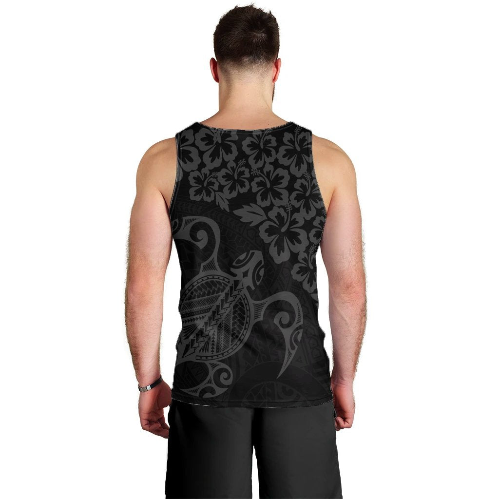 Hawaiian Map Turtle Hibiscus Kanaka Polynesian Tank Top - Gray - AH - Polynesian Pride