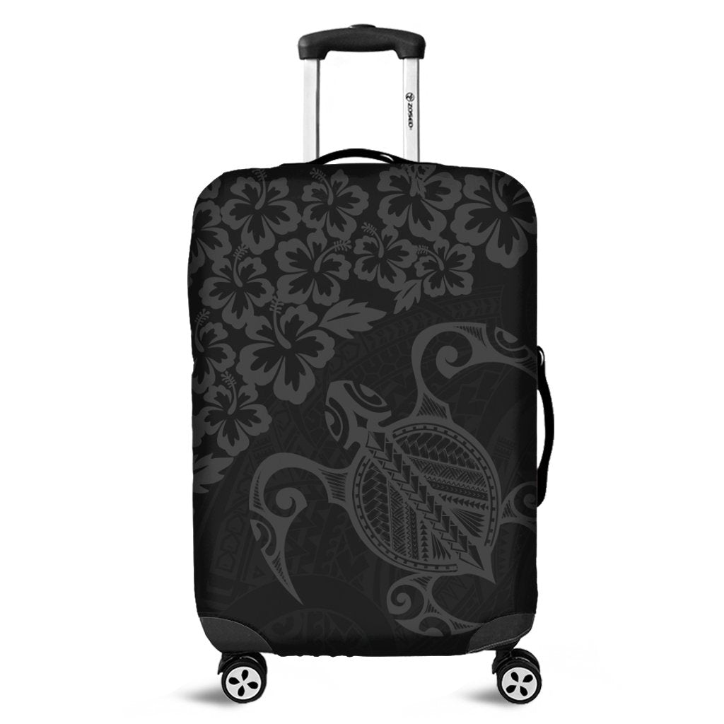 Hawaiian Map Turtle Hibiscus Kanaka Polynesian Luggage Covers - Gray - AH Black - Polynesian Pride