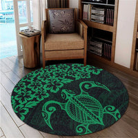 Hawaiian Map Turtle Hibiscus Kanaka Polynesian Round Carpet - Green - AH - Polynesian Pride