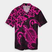 Hawaiian Map Turtle Hibiscus Kanaka Polynesian Hawaiian Shirt - Pink - AH Unisex Black - Polynesian Pride