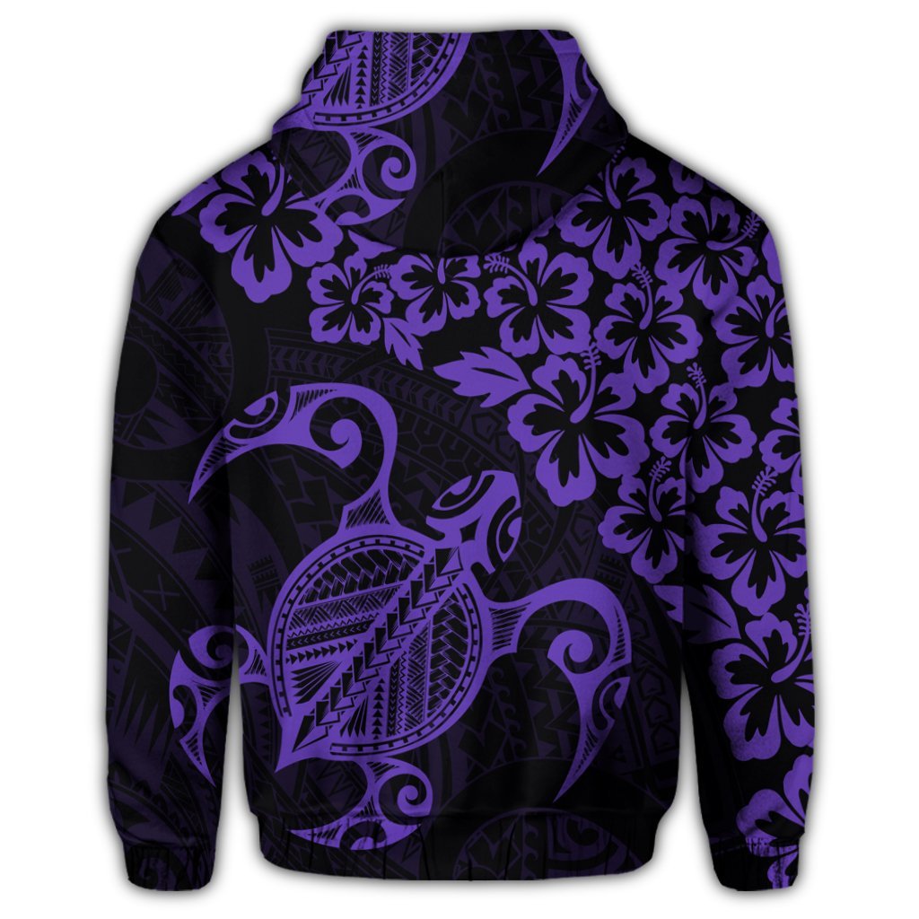 Hawaiian Map Turtle Hibiscus Kanaka Polynesian Hoodie Purple - Polynesian Pride