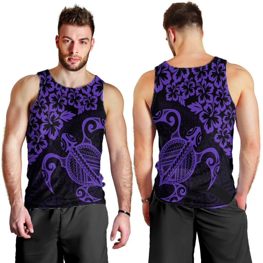 Hawaiian Map Turtle Hibiscus Kanaka Polynesian Tank Top - Purple - AH - Polynesian Pride