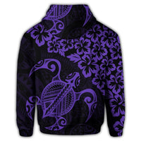 Hawaiian Map Turtle Hibiscus Kanaka Polynesian Zip Hoodie Purple - Polynesian Pride