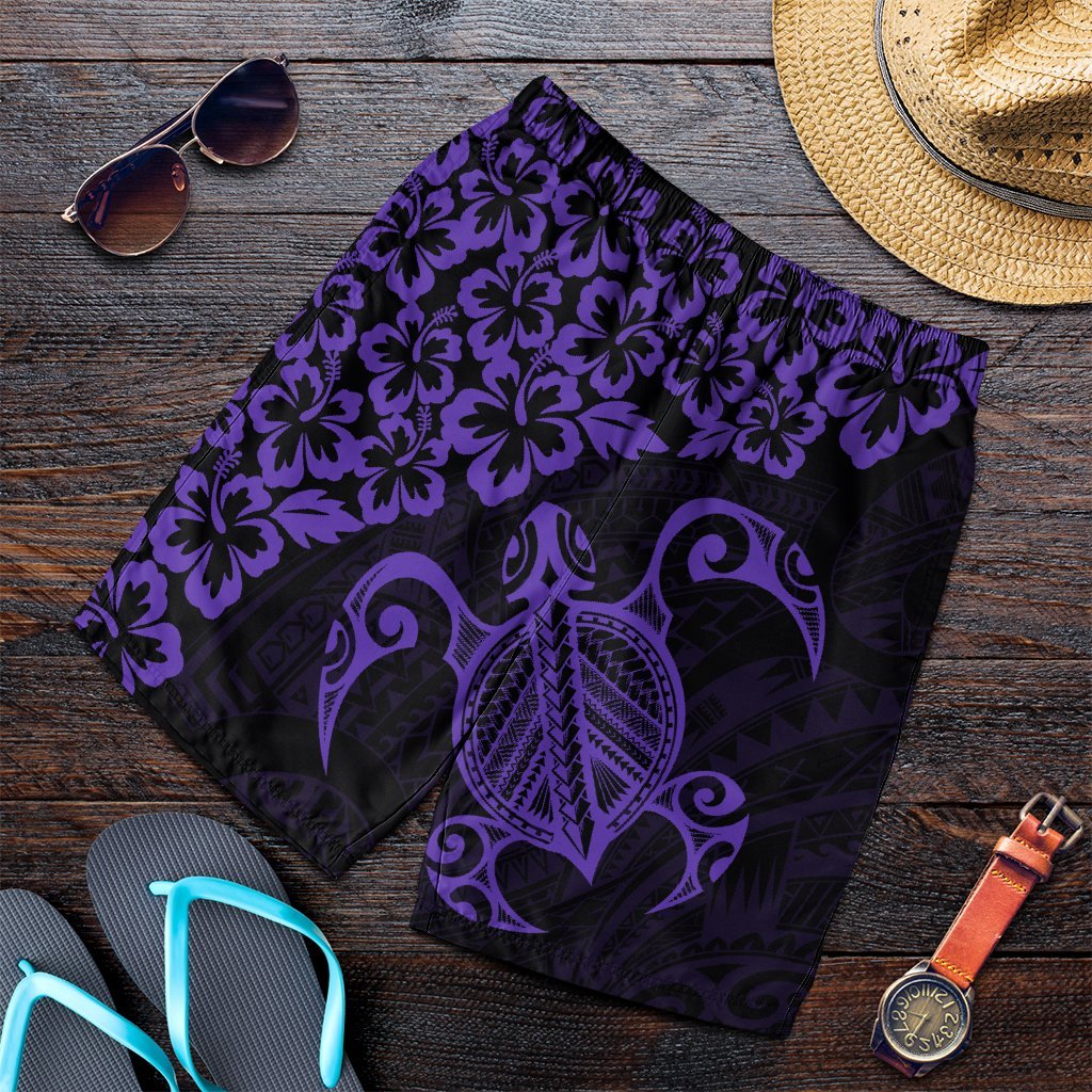 Hawaiian Map Turtle Hibiscus Kanaka Polynesian Men's Shorts - Purple - AH Art - Polynesian Pride