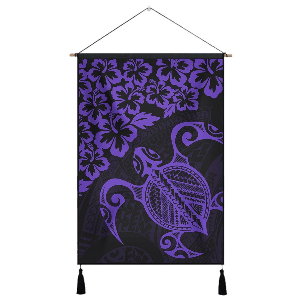 Hawaiian Map Turtle Hibiscus Kanaka Polynesian Hanging Poster - Purple - AH Hanging Poster Cotton And Linen - Polynesian Pride