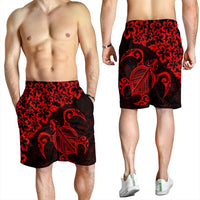 Hawaiian Map Turtle Hibiscus Kanaka Polynesian Men's Shorts - Red - AH - Polynesian Pride