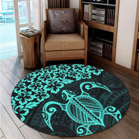 Hawaiian Map Turtle Hibiscus Kanaka Polynesian Round Carpet - Turquoise - AH - Polynesian Pride