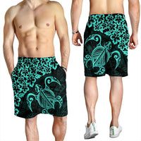Hawaiian Map Turtle Hibiscus Kanaka Polynesian Men's Shorts - Turquoise - AH - Polynesian Pride