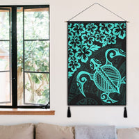 Hawaiian Map Turtle Hibiscus Kanaka Polynesian Hanging Poster - Turquoise - AH - Polynesian Pride