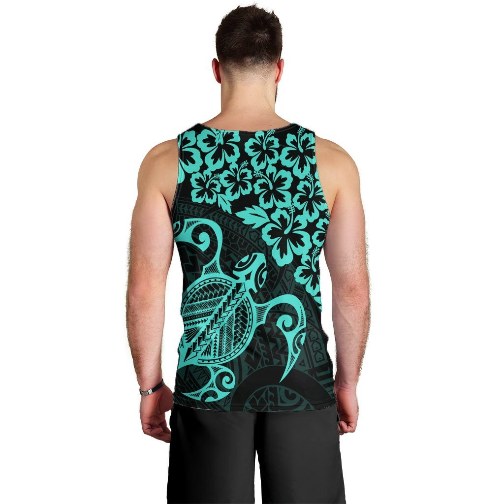 Hawaiian Map Turtle Hibiscus Kanaka Polynesian Tank Top - Turquoise - AH - Polynesian Pride